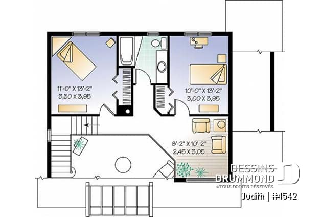 Étage - Modèle de maison pour vue panoramique, d'influence rustique moderne, 3 chambres, foyer, plafond cathédrale - Judith