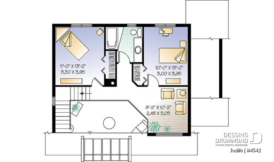 Étage - Modèle de maison pour vue panoramique, d'influence rustique moderne, 3 chambres, foyer, plafond cathédrale - Judith