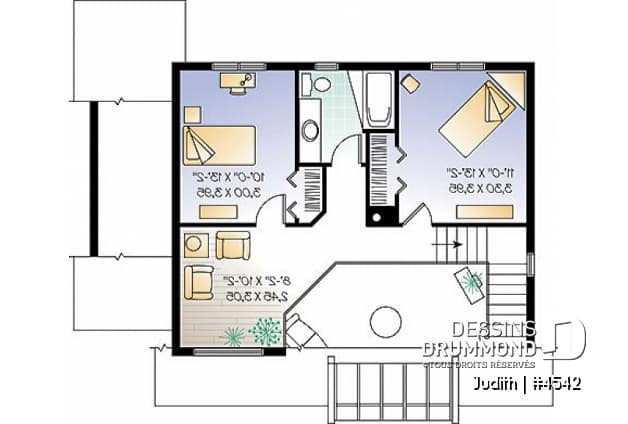 Étage - Modèle de maison pour vue panoramique, d'influence rustique moderne, 3 chambres, foyer, plafond cathédrale - Judith