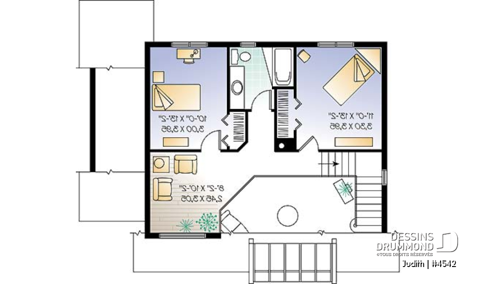 Étage - Modèle de maison pour vue panoramique, d'influence rustique moderne, 3 chambres, foyer, plafond cathédrale - Judith