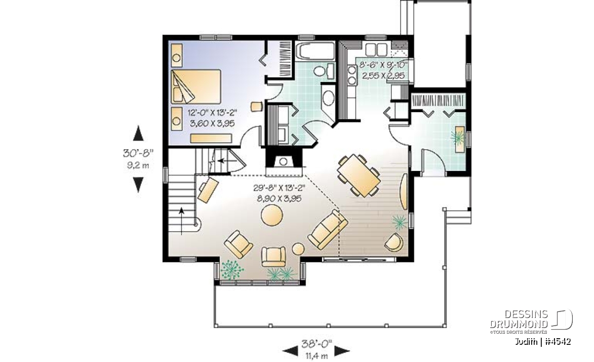 Rez-de-chaussée - Modèle de maison pour vue panoramique, d'influence rustique moderne, 3 chambres, foyer, plafond cathédrale - Judith