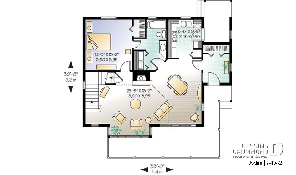 Rez-de-chaussée - Modèle de maison pour vue panoramique, d'influence rustique moderne, 3 chambres, foyer, plafond cathédrale - Judith