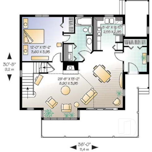 Rez-de-chaussée - Modèle de maison pour vue panoramique, d'influence rustique moderne, 3 chambres, foyer, plafond cathédrale - Judith