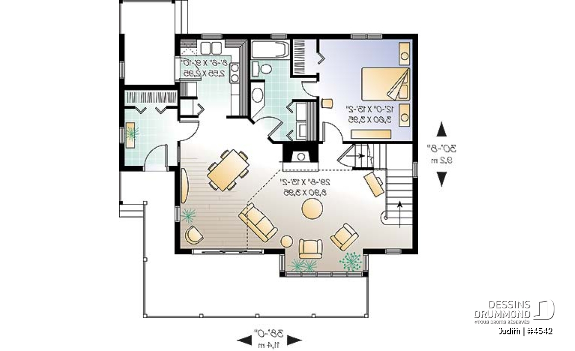 Rez-de-chaussée - Modèle de maison pour vue panoramique, d'influence rustique moderne, 3 chambres, foyer, plafond cathédrale - Judith