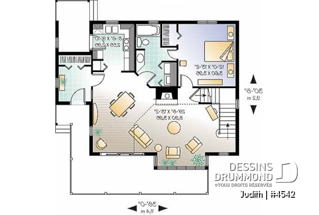 Rez-de-chaussée - Modèle de maison pour vue panoramique, d'influence rustique moderne, 3 chambres, foyer, plafond cathédrale - Judith