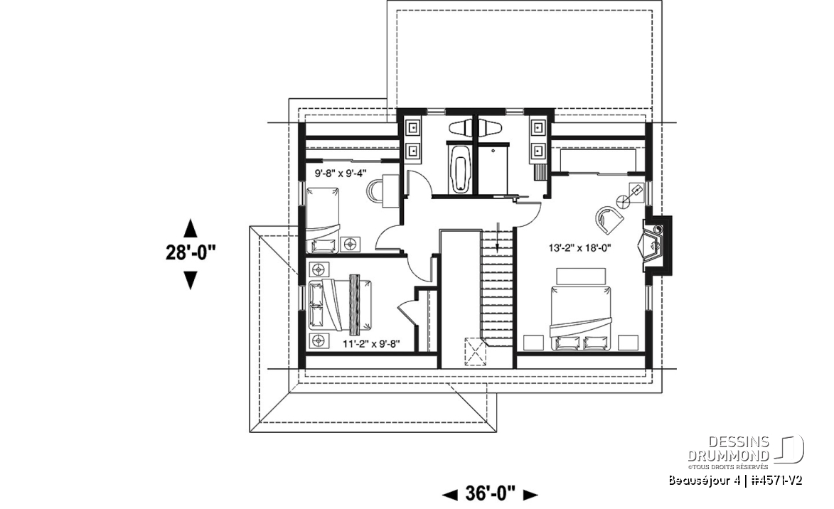 Étage - Modèle de maison champêtre, 3 chambres, îlot et garde-manger, 2 s. de bain à l'étage, grande galerie abritée - Beauséjour 4