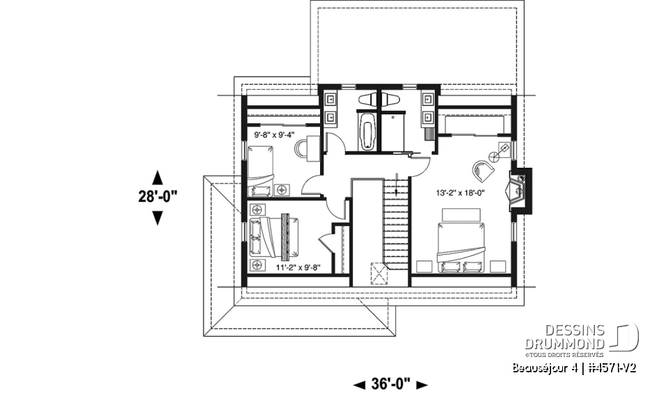 Étage - Modèle de maison champêtre, 3 chambres, îlot et garde-manger, 2 s. de bain à l'étage, grande galerie abritée - Beauséjour 4