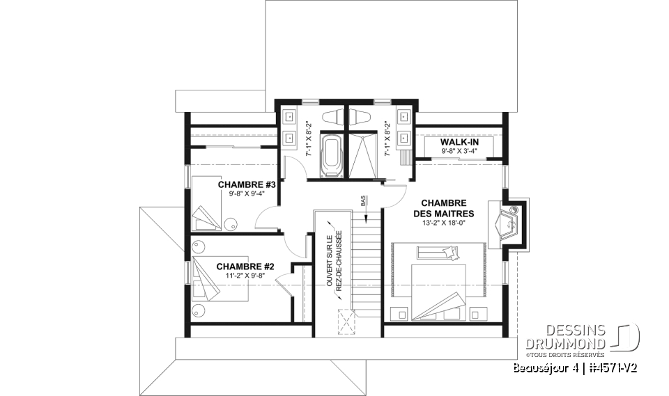 Étage - Plan de maison de campagne, 3 à 4 chambres, grande terrasse, sous-sol aménagé optionnel  - Beauséjour 4