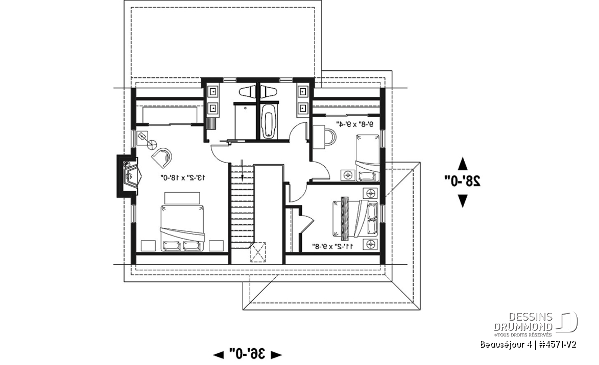 Étage - Modèle de maison champêtre, 3 chambres, îlot et garde-manger, 2 s. de bain à l'étage, grande galerie abritée - Beauséjour 4