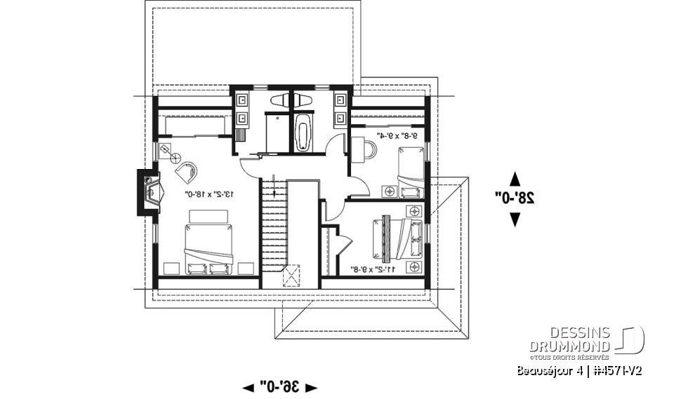 Étage - Modèle de maison champêtre, 3 chambres, îlot et garde-manger, 2 s. de bain à l'étage, grande galerie abritée - Beauséjour 4