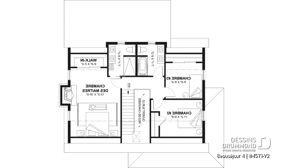 Étage - Plan de maison de campagne, 3 à 4 chambres, grande terrasse, sous-sol aménagé optionnel  - Beauséjour 4
