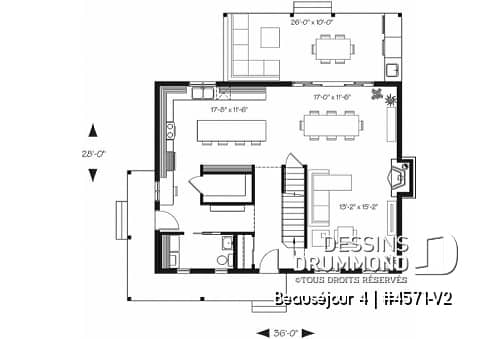 Rez-de-chaussée - Modèle de maison champêtre, 3 chambres, îlot et garde-manger, 2 s. de bain à l'étage, grande galerie abritée - Beauséjour 4
