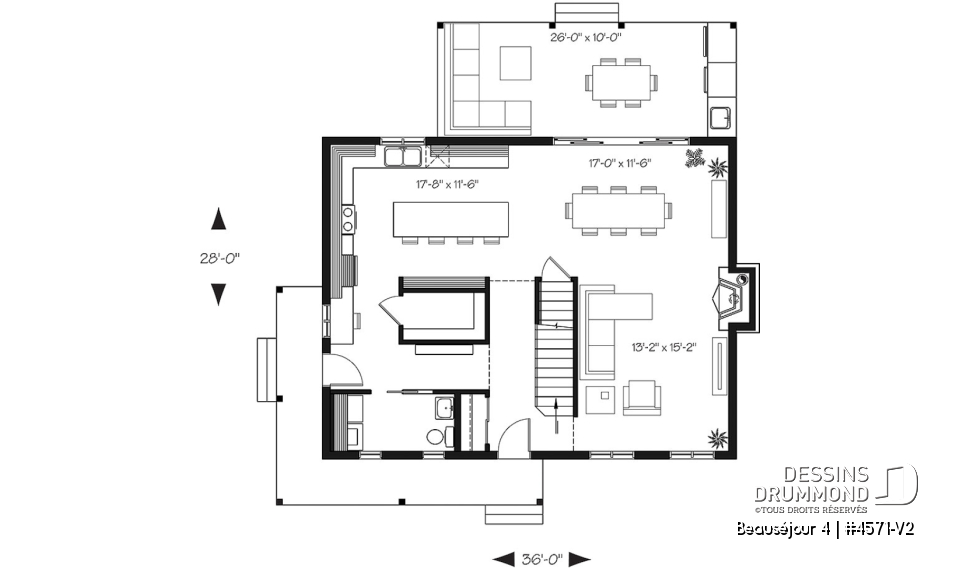 Rez-de-chaussée - Modèle de maison champêtre, 3 chambres, îlot et garde-manger, 2 s. de bain à l'étage, grande galerie abritée - Beauséjour 4