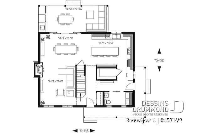 Rez-de-chaussée - Modèle de maison champêtre, 3 chambres, îlot et garde-manger, 2 s. de bain à l'étage, grande galerie abritée - Beauséjour 4