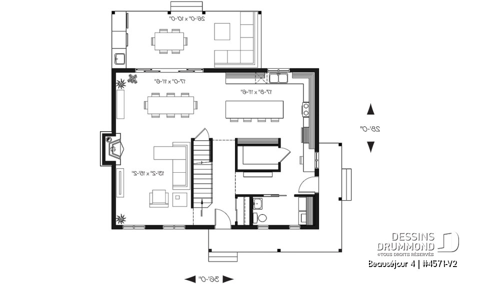 Rez-de-chaussée - Modèle de maison champêtre, 3 chambres, îlot et garde-manger, 2 s. de bain à l'étage, grande galerie abritée - Beauséjour 4