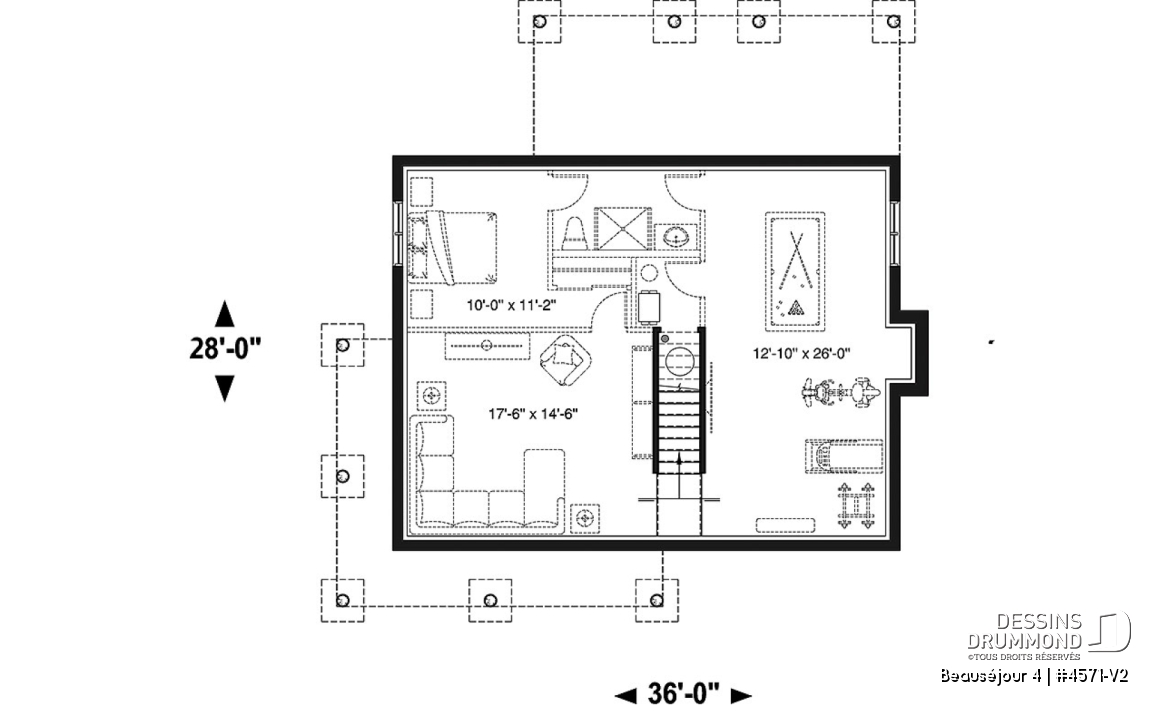 Sous-sol - Modèle de maison champêtre, 3 chambres, îlot et garde-manger, 2 s. de bain à l'étage, grande galerie abritée - Beauséjour 4