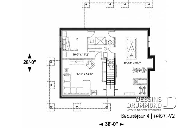 Sous-sol - Modèle de maison champêtre, 3 chambres, îlot et garde-manger, 2 s. de bain à l'étage, grande galerie abritée - Beauséjour 4