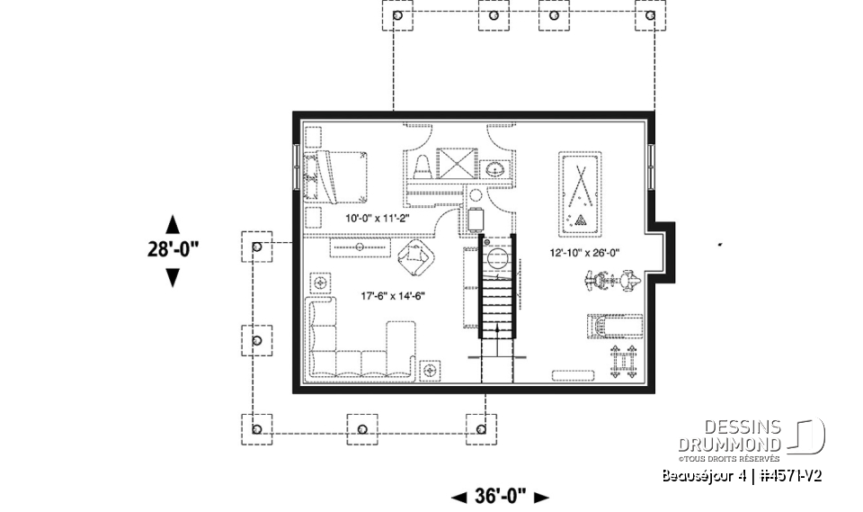 Sous-sol - Modèle de maison champêtre, 3 chambres, îlot et garde-manger, 2 s. de bain à l'étage, grande galerie abritée - Beauséjour 4