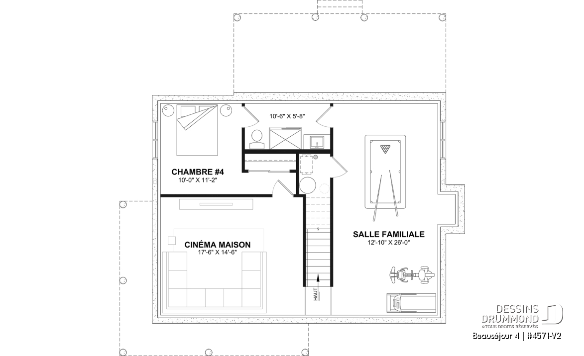 Sous-sol aménagé (Optionel $) - Plan de maison de campagne, 3 à 4 chambres, grande terrasse, sous-sol aménagé optionnel  - Beauséjour 4