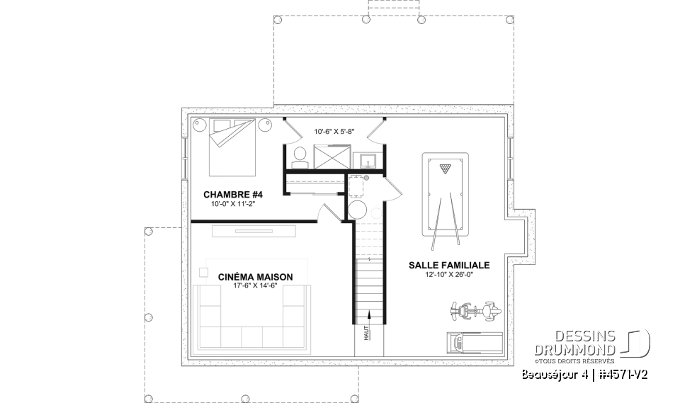 Sous-sol aménagé (Optionel $) - Plan de maison de campagne, 3 à 4 chambres, grande terrasse, sous-sol aménagé optionnel  - Beauséjour 4