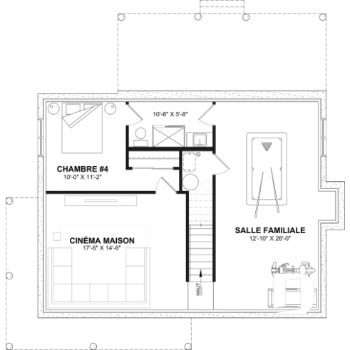 Sous-sol aménagé (Optionel $) - Plan de maison de campagne, 3 à 4 chambres, grande terrasse, sous-sol aménagé optionnel  - Beauséjour 4