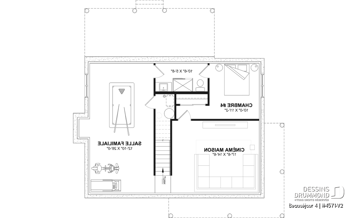 Sous-sol aménagé (Optionel $) - Plan de maison de campagne, 3 à 4 chambres, grande terrasse, sous-sol aménagé optionnel  - Beauséjour 4