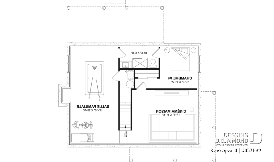 Sous-sol aménagé (Optionel $) - Plan de maison de campagne, 3 à 4 chambres, grande terrasse, sous-sol aménagé optionnel  - Beauséjour 4