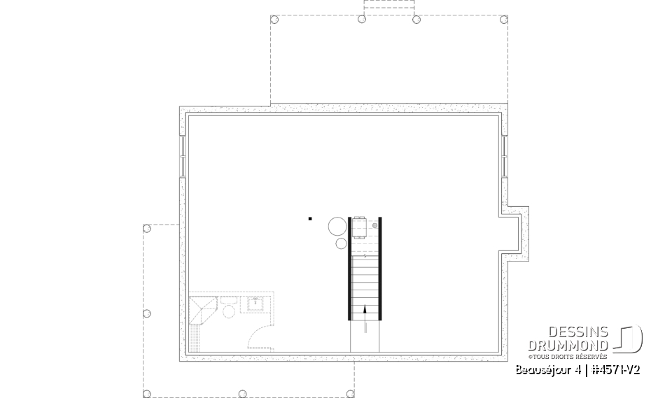 Sous-sol aménageable - Plan de maison de campagne, 3 à 4 chambres, grande terrasse, sous-sol aménagé optionnel  - Beauséjour 4