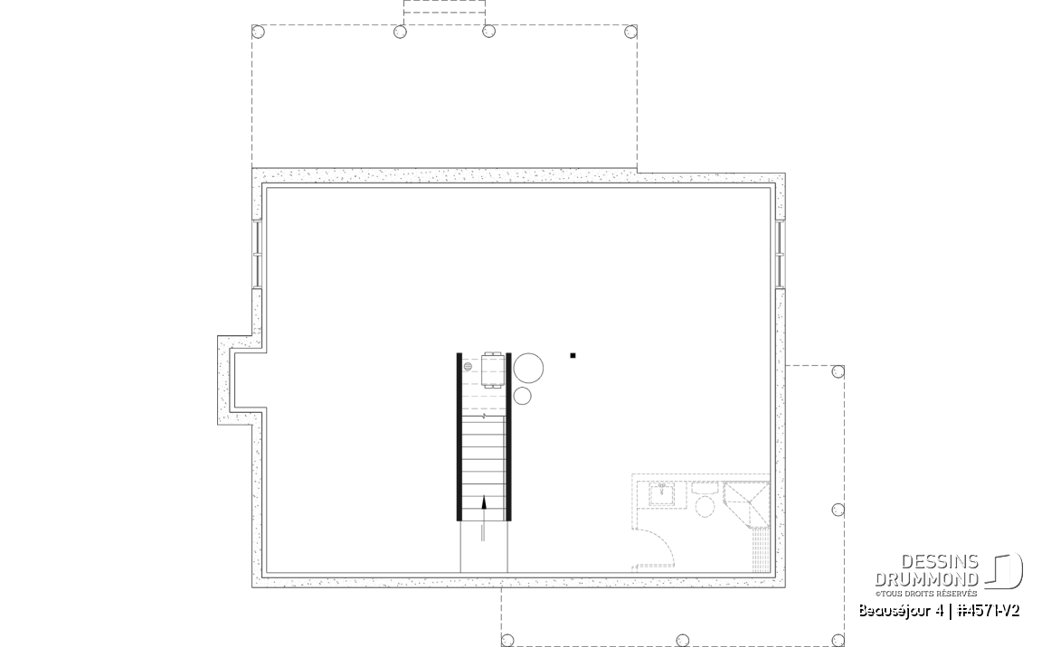 Sous-sol aménageable - Plan de maison de campagne, 3 à 4 chambres, grande terrasse, sous-sol aménagé optionnel  - Beauséjour 4