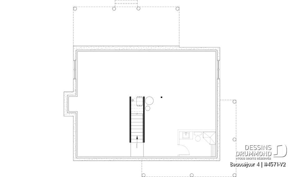 Sous-sol aménageable - Plan de maison de campagne, 3 à 4 chambres, grande terrasse, sous-sol aménagé optionnel  - Beauséjour 4