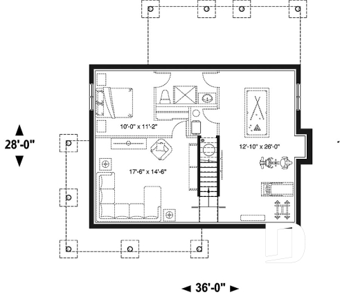 Sous-sol - Modèle de maison champêtre, 3 chambres, îlot et garde-manger, 2 s. de bain à l'étage, grande galerie abritée - Beauséjour 4