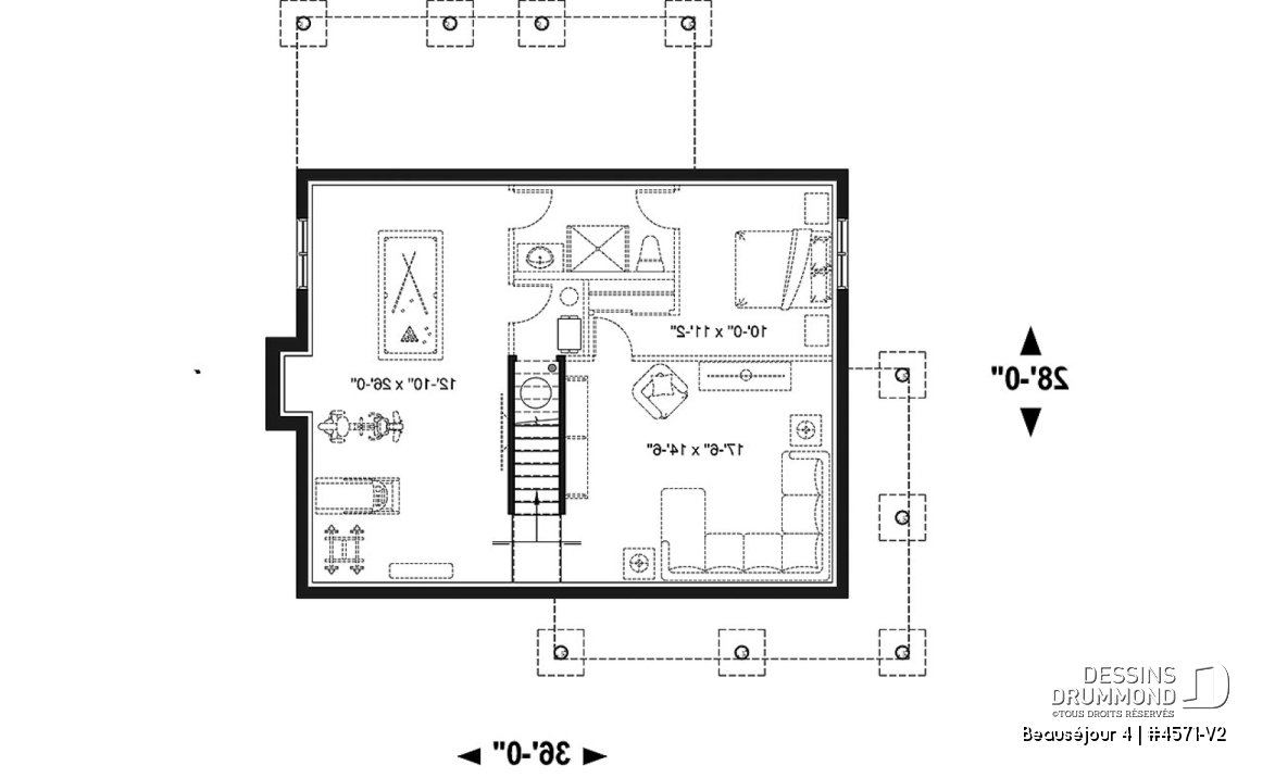 Sous-sol - Modèle de maison champêtre, 3 chambres, îlot et garde-manger, 2 s. de bain à l'étage, grande galerie abritée - Beauséjour 4