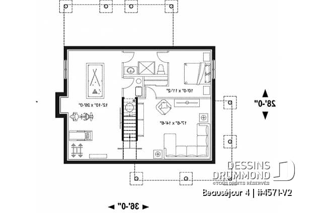 Sous-sol - Modèle de maison champêtre, 3 chambres, îlot et garde-manger, 2 s. de bain à l'étage, grande galerie abritée - Beauséjour 4