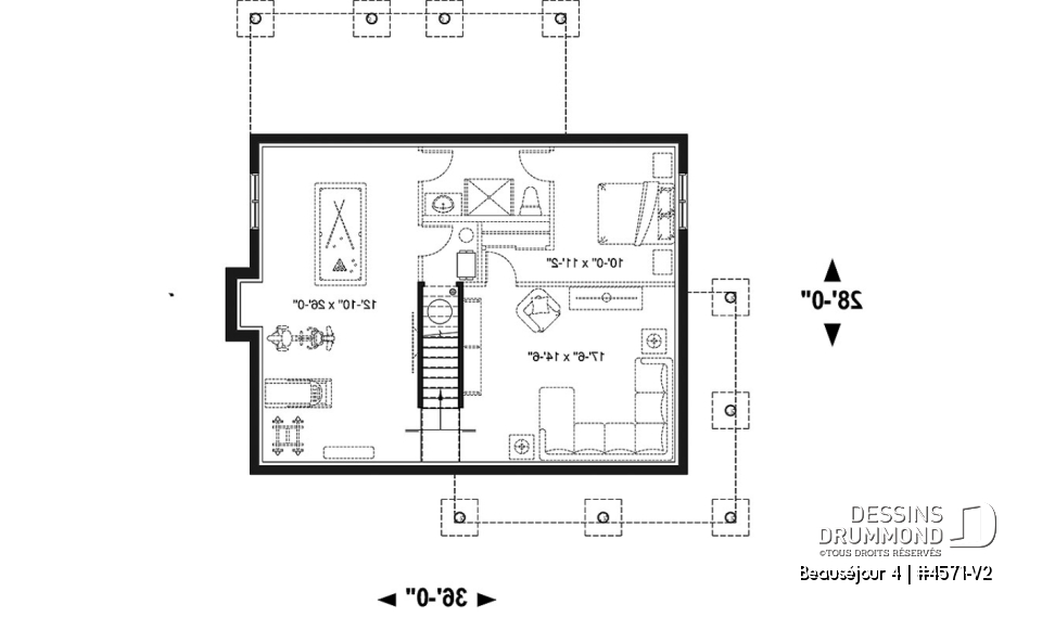 Sous-sol - Modèle de maison champêtre, 3 chambres, îlot et garde-manger, 2 s. de bain à l'étage, grande galerie abritée - Beauséjour 4