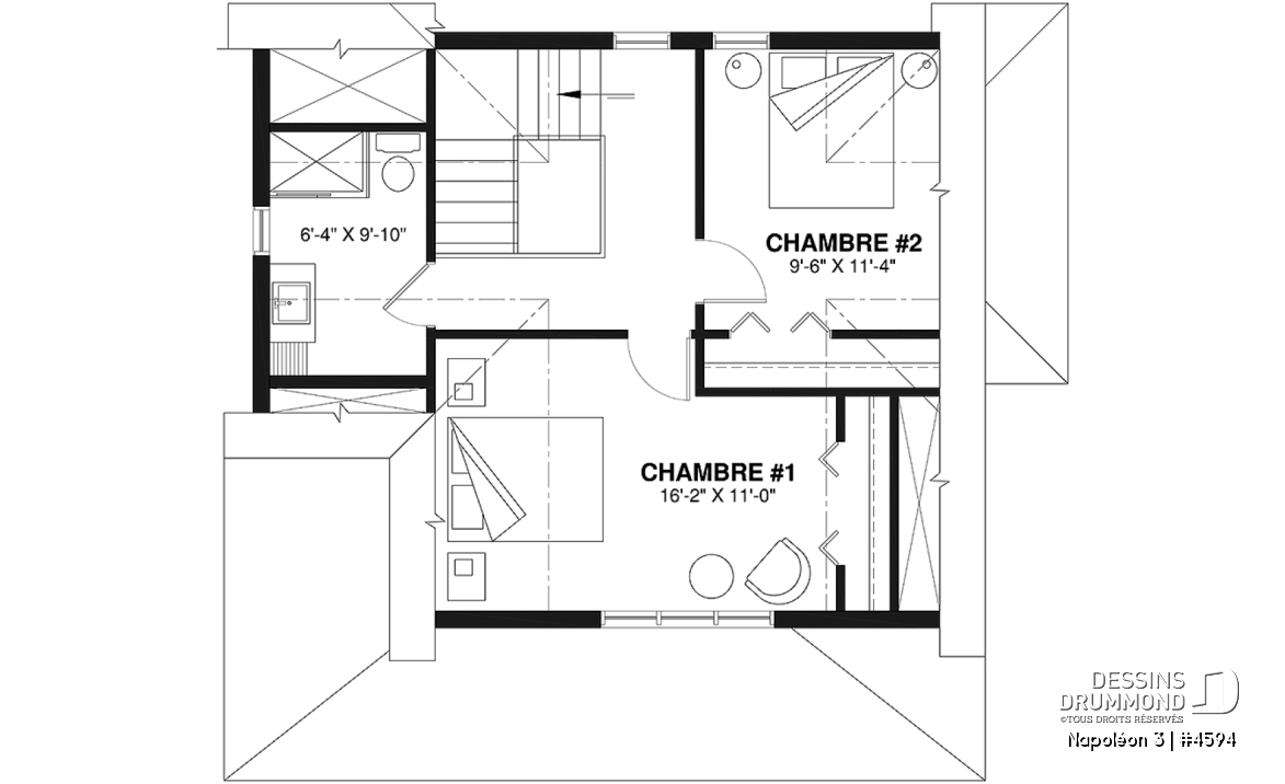 Étage - Cottage champêtre de 2 chambres avec galerie arbitrée sur 2 façades - Napoléon 3