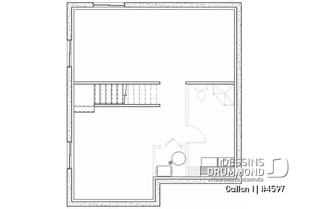 Sous-sol - Plan de maison de campagne avec 3 chambres, balcon abrité, mezzanine et cathédral - Gaillon 1