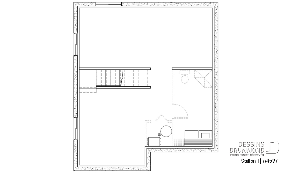 Sous-sol - Plan de maison de campagne avec 3 chambres, balcon abrité, mezzanine et cathédral - Gaillon 1