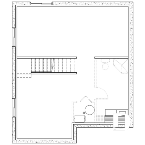 Sous-sol - Plan de maison de campagne avec 3 chambres, balcon abrité, mezzanine et cathédral - Gaillon 1