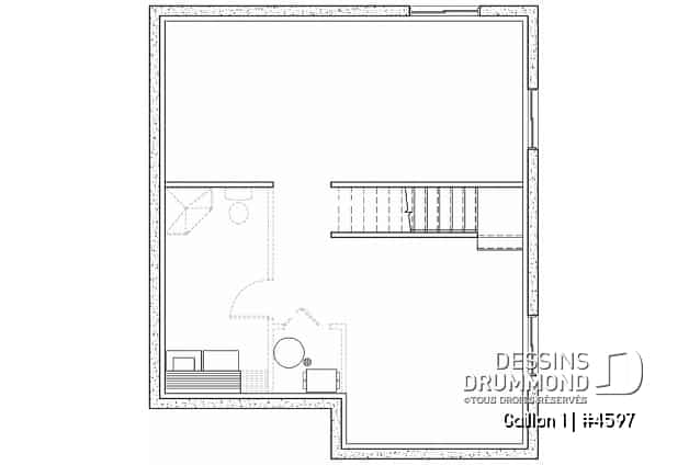 Sous-sol - Plan de maison de campagne avec 3 chambres, balcon abrité, mezzanine et cathédral - Gaillon 1