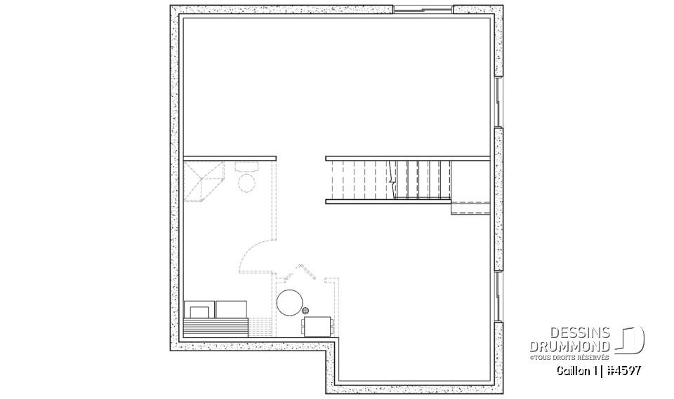 Sous-sol - Plan de maison de campagne avec 3 chambres, balcon abrité, mezzanine et cathédral - Gaillon 1