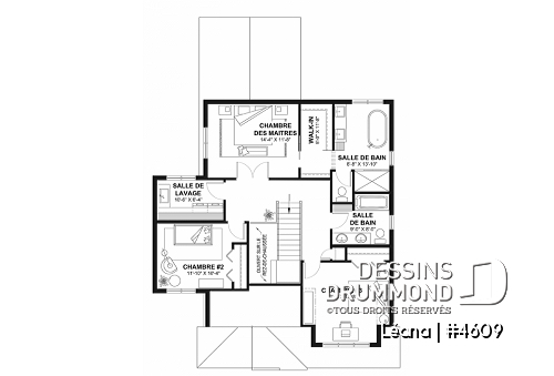 Étage - Plan de maison, garage, 3 chambres + un bureau, suite parentale à l'étage, foyer au bois et garage simple - Léana
