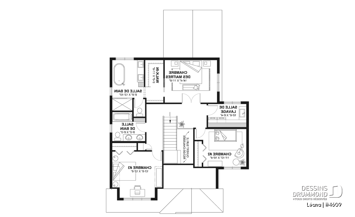 Étage - Plan de maison, garage, 3 chambres + un bureau, suite parentale à l'étage, foyer au bois et garage simple - Léana