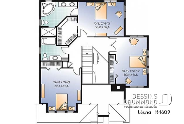 Étage - Plan de maison, garage, 3 chambres + un bureau, suite parentale à l'étage, foyer au bois et garage simple - Léana