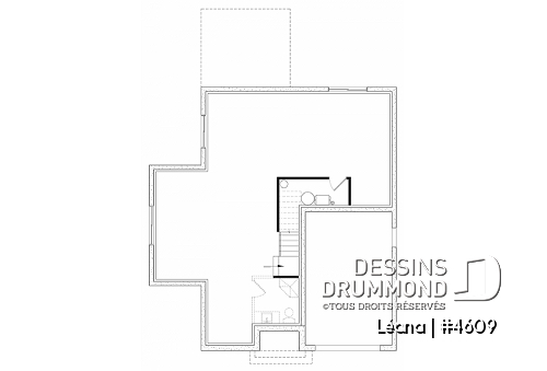 Sous-sol - Plan de maison, garage, 3 chambres + un bureau, suite parentale à l'étage, foyer au bois et garage simple - Léana