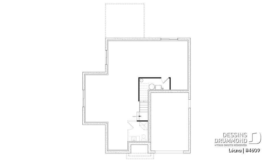 Sous-sol - Plan de maison, garage, 3 chambres + un bureau, suite parentale à l'étage, foyer au bois et garage simple - Léana
