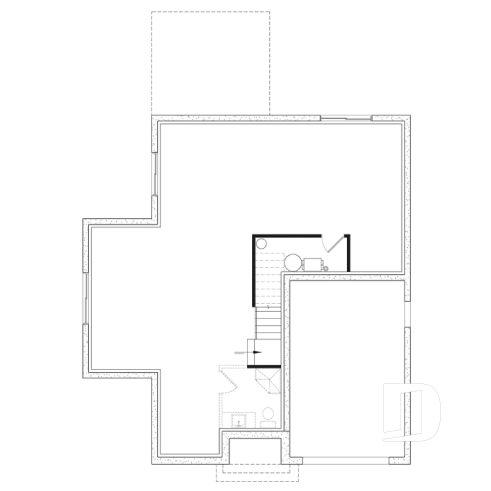 Sous-sol - Plan de maison, garage, 3 chambres + un bureau, suite parentale à l'étage, foyer au bois et garage simple - Léana