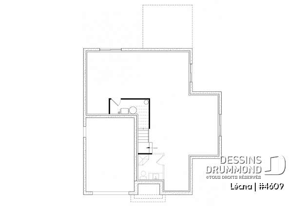 Sous-sol - Plan de maison, garage, 3 chambres + un bureau, suite parentale à l'étage, foyer au bois et garage simple - Léana