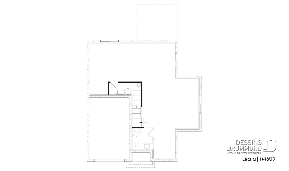 Sous-sol - Plan de maison, garage, 3 chambres + un bureau, suite parentale à l'étage, foyer au bois et garage simple - Léana