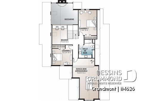 Étage - Superbe plan de maison avec belle fenestration, 3 à 4 chambres, foyer, solarium, garage double - Grandmont