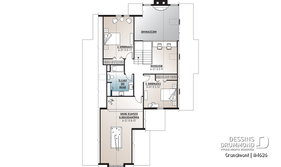 Étage - Superbe plan de maison avec belle fenestration, 3 à 4 chambres, foyer, solarium, garage double - Grandmont